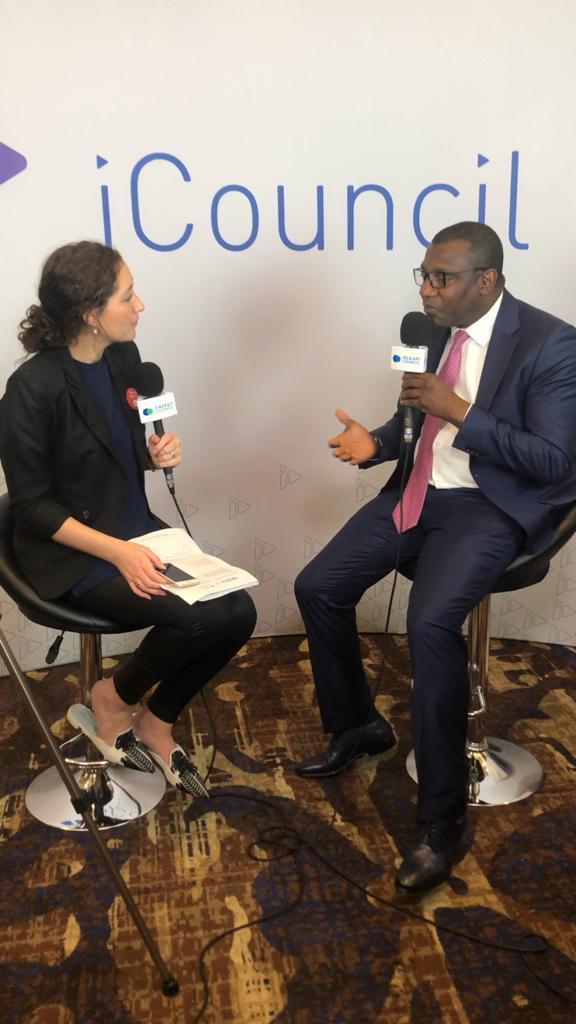 NNPC GGM Corporate Planning & Strategy Mr. Bala Wunti, with a journalist on the investment opportunities in the Nigerian oil and gas sector at the 10th World Energy Capital Assembly in London