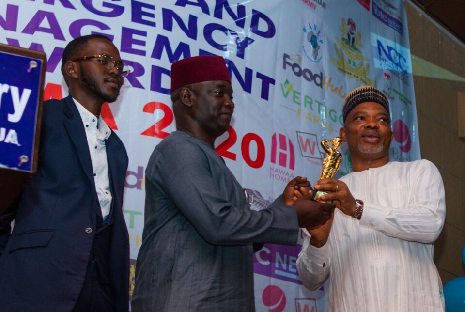 Commissioner Samuel Aruwan of Kaduna State receives SAEMA award from the Spokesperson of DSS, Dr, Peter Afunanya