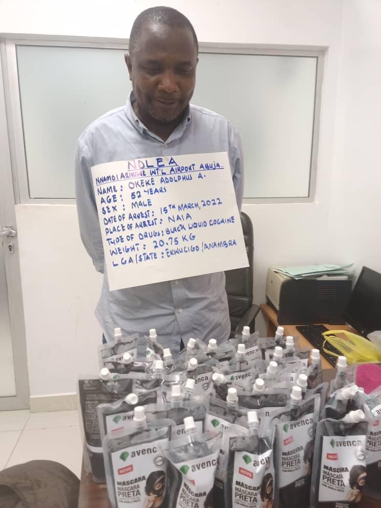 NDLEA Arrests Man with 20.75kg Black Liquid Cocaine at Abuja Airport<br />
<b>Deprecated</b>: strip_tags(): Passing null to parameter #1 ($string) of type string is deprecated in <b>/var/www/vhosts/economicconfidential.com/httpdocs/wp-content/themes/Newspaper/loop-single.php</b> on line <b>64</b><br />
NDLEA Arrests Man with 20.75kg Black Liquid Cocaine at Abuja Airport