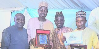 Abdulatif Jos of Solacebase, AbdulazizAbdulaziz, Yushau A. Shuaib of PRNigeria and Sani Paki at Daily Trust Awards