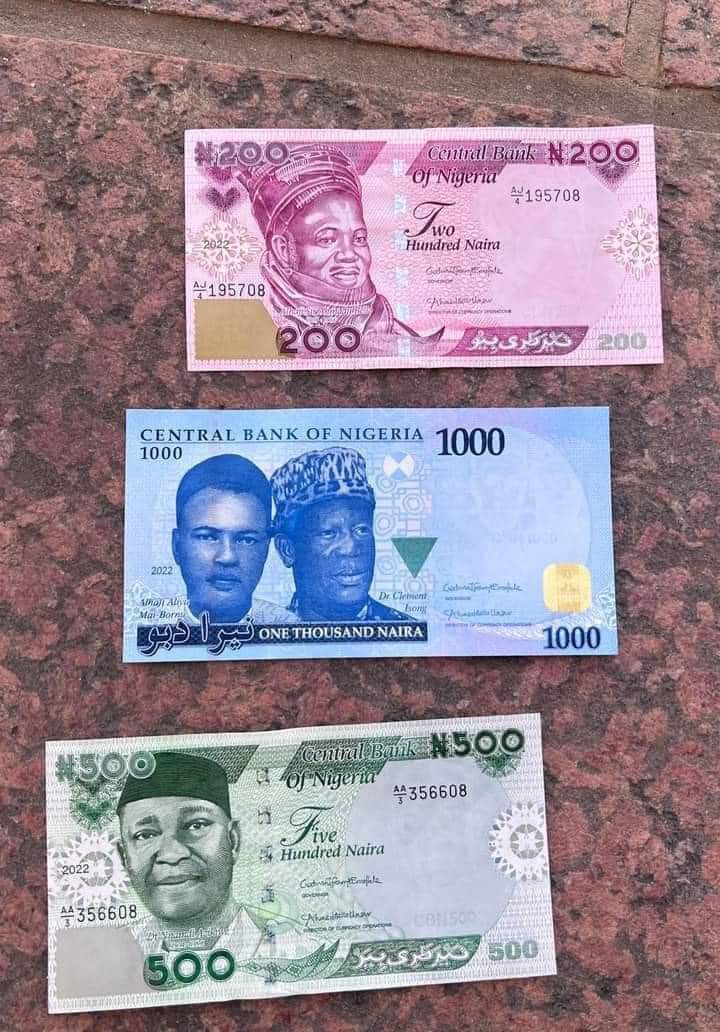 The redesigned N200, N1000 and N500 naira notes