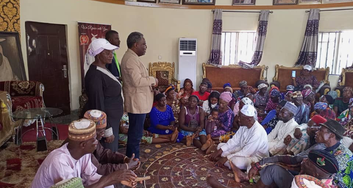 Participants at the e-Naira sensitisation workshop (R) at the Etsu of Bwari Palace listening with rapt attention to the organisers (L) led by the CEO of GOGETIT Investment Ltd, Mr Kenneth Hembe.