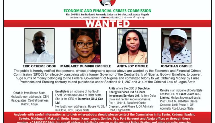 Emefiele’s Wife, Margaret and Three Others on EFCC Wanted List For Money Laundering