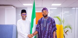 Chairman of the Independent Corrupt Practices and Other Related Offences Commission (ICPC), Dr Musa Adamu Aliyu (L), on a courtesy visit to the Minister of Communications, Innovation and Digital Economy, Dr Bosun Tijjani (R) in Abuja.