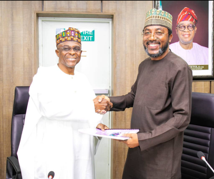 The outgoing Managing Director of the Nigerian Ports Authority, Mohammed Koko(Right) handing over to the new Managing Director, Dr. Abubakar Dantsoho at the NPA headquarters in Lagos on Monday.