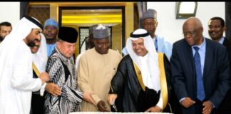 Saudi Ambassador, His Excellency Faisal bin Ebraheem Alghamdi (2nd Right) flanked by Saudi and Nigeria officials