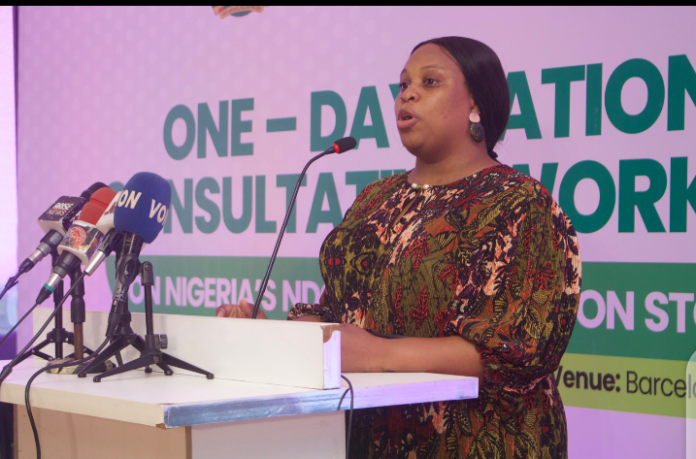 Director General, (NCCC) Dr. Nkiruka Maduekwe delivering her welcome address to the participants at the event held at Barcelona Hotel, Abuja.