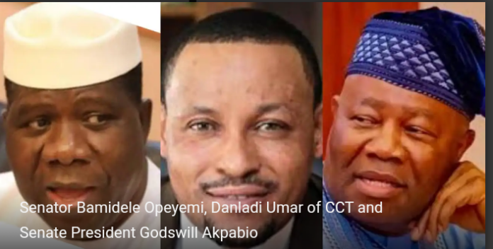 Senator Bamidele Opeyemi, Danladi Umar of CCT and Senate President Godswill Akpabio