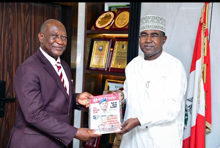 Major General Chris Olukolade (Rtd), Chairman of the CCC and the Chairman of the National Drug Law Enforcement Agency (NDLEA), Brigadier General Buba Marwa (Rtd) during a courtesy visit to NDLEA.
