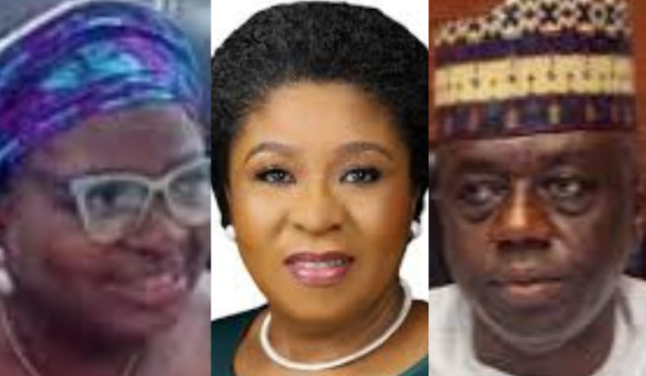 Outgoing AGF, Mrs. Oluwatoyin Sakirat Madein,  Head of Civil Service, Mrs. Didi Esther Walson-Jack and  Mr. Shelmsudeen Babatunde Ogunjimi, new Acting Accountant-General of the Federation (AGF)