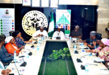 The Minister of State, Ministry of Regional Development, Uba Maigari Ahmadu (left), Minister of Housing and Urban Development, Arc. Ahmed Musa Dangiwa (second left) during a courtesy visit by the former to the latter