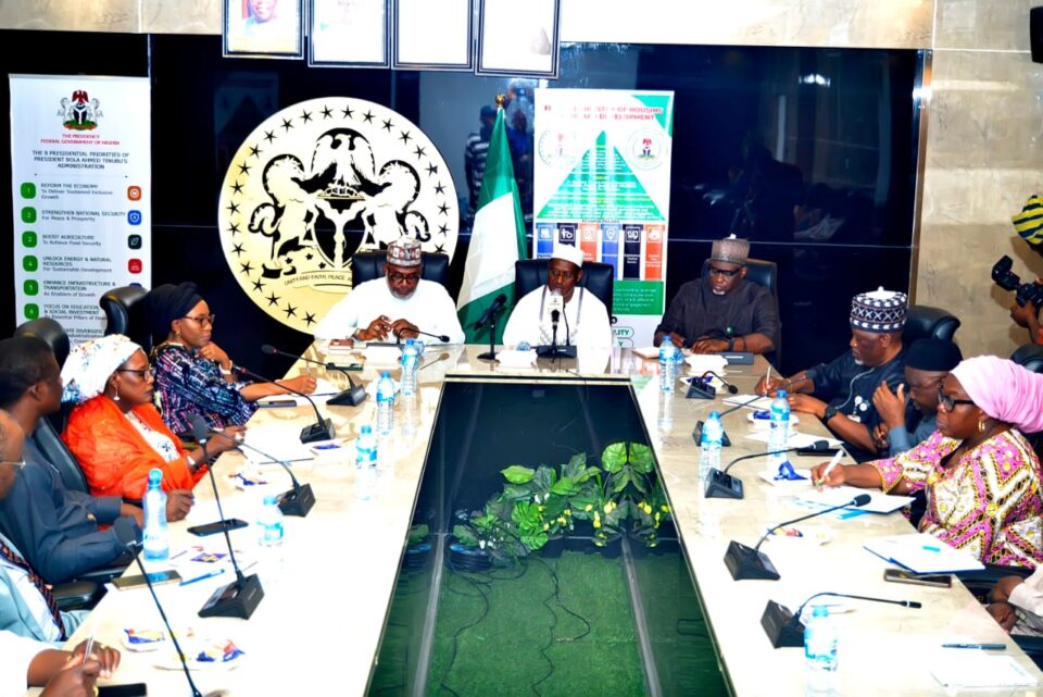 The Minister of State, Ministry of Regional Development, Uba Maigari Ahmadu (left), Minister of Housing and Urban Development, Arc. Ahmed Musa Dangiwa (second left) during a courtesy visit by the former to the latter