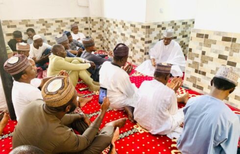 The immediate-past Minister of Communications and Digital Economy, Prof. Isa Ali Ibrahim (Pantami), CEO IMPR Alhaji Yushau Shuaib, guests and Staff at the commissioning of the newly built mosque at PRNigeria Centre, Wuye, Abuja