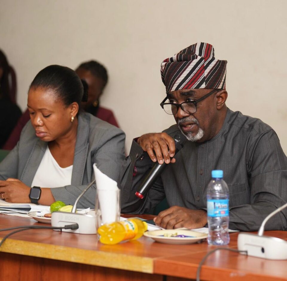 The Executive Secretary of the National Sugar Development Council (NSDC), Mr. Kamar Bakrin (R), addressing the House of Representatives Committee on Industry and other stakeholders during a one-day public hearing on the amendment of the Council’s Establishment Act while NSDC’s Head of Strategy and Performance Management (SPM), Ms. Edirin Akemu (L) looks on.