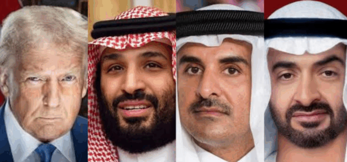 U.S. President, Donald Trump, Saudi Arabia’s Crown Prince, Mohammed bin Salman, Qatar’s Emir, Tamim bin Hamad Al Thani, UAE’s President, Mohammed bin Zayed Al Nahyan U.S. President, Donald Trump, Saudi Arabia’s Crown Prince, Mohammed bin Salman, Qatar’s Emir, Tamim bin Hamad Al Thani, UAE’s President, Mohammed bin Zayed Al Nahyan