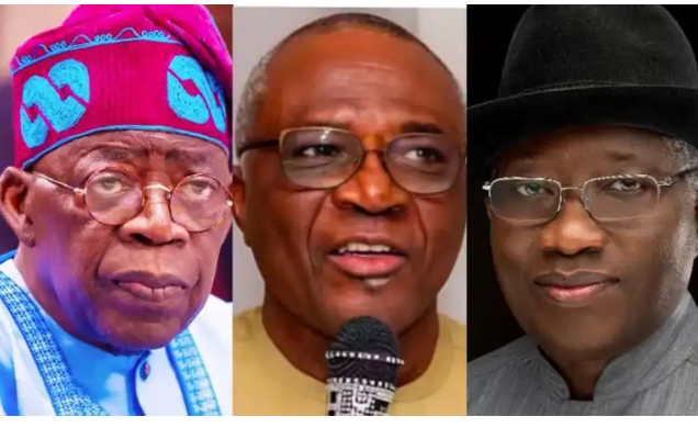 Bola Tinubu, Bayo Onanuga and Goodluck Jonathan